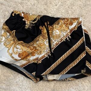 Versace Black and Gold Athletic Shorts with Baroque Design
